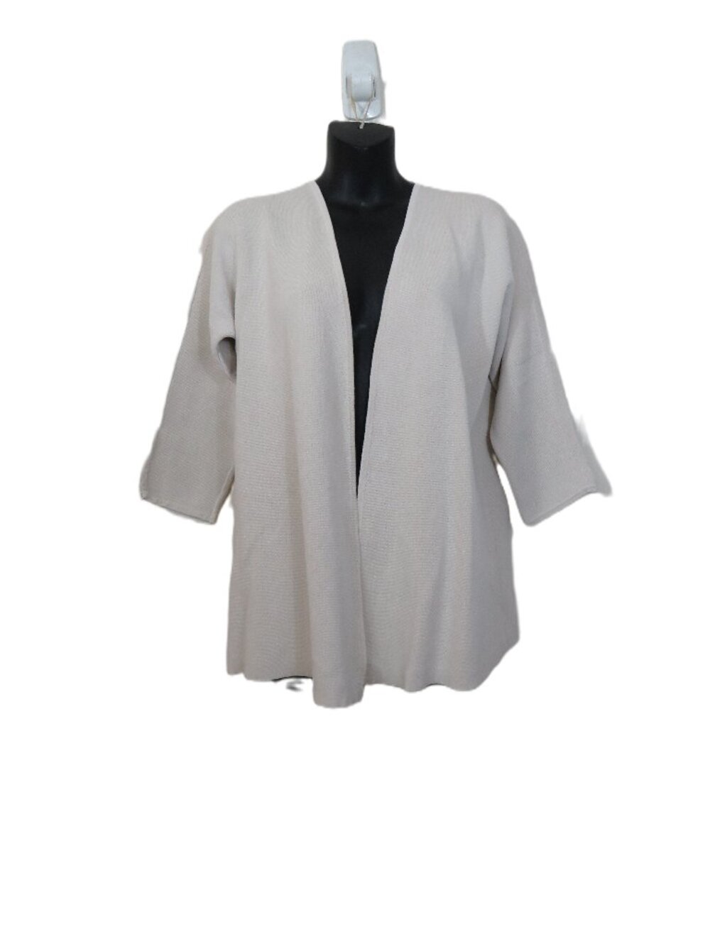 Eileen Fisher size Small Silk Cotton Knit Cardigan Open Front 3/4 Sleeve Gray